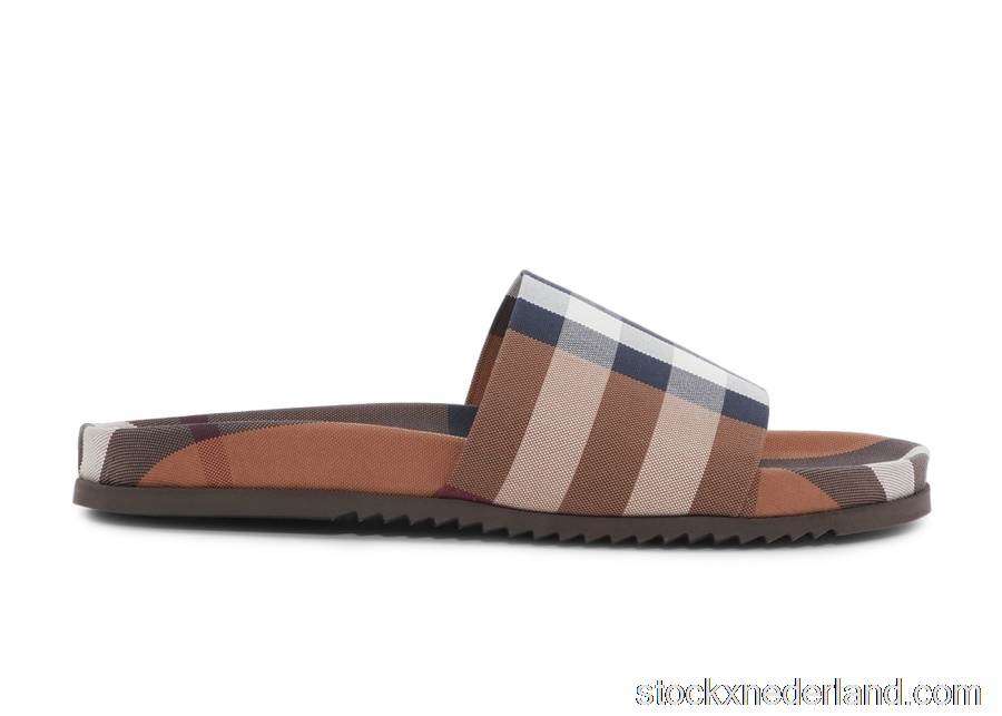 Burberry Check Cotton Slides Birch Brown8049018
