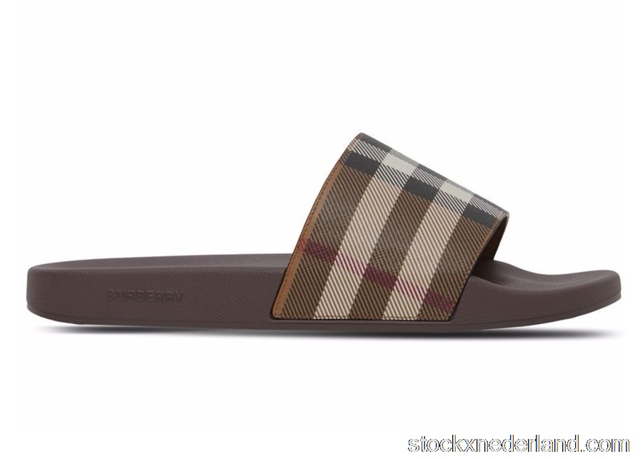 Burberry Check Print Slides Dark Birch Brown8048195